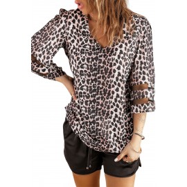 Leopard Flare Sleeve V Neck Loose Blouse