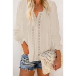 Apriot Bohemian Bubble Sleeve Eyelet Blouse