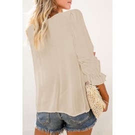 Apriot Bohemian Bubble Sleeve Eyelet Blouse