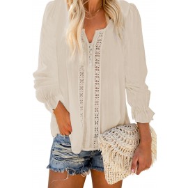 Apriot Bohemian Bubble Sleeve Eyelet Blouse