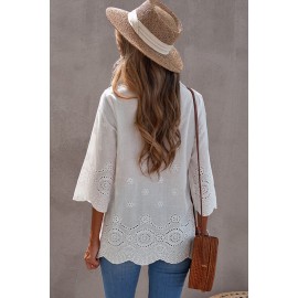 Embroidered Floral Hollow-out Bell Sleeve Blouse