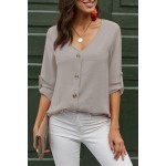 Apricot Button Detail Roll Up Sleeve Blouse