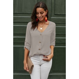 Apricot Button Detail Roll Up Sleeve Blouse