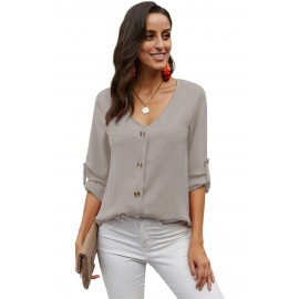 Apricot Button Detail Roll Up Sleeve Blouse