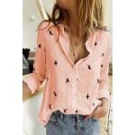 Pink Bird Print Buttoned Shirt