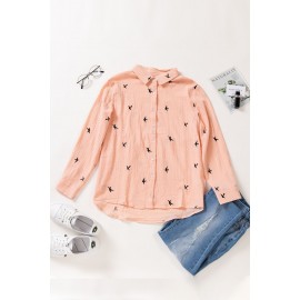 Pink Bird Print Buttoned Shirt