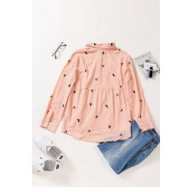 Pink Bird Print Buttoned Shirt