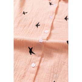 Pink Bird Print Buttoned Shirt