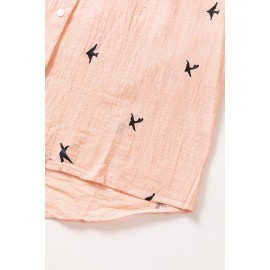 Pink Bird Print Buttoned Shirt