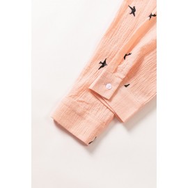 Pink Bird Print Buttoned Shirt