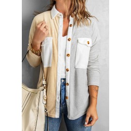 Gray Colorblock Fleece Pockets Buttoned Shirt