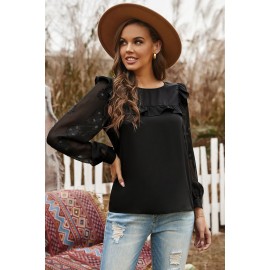 Contrast Sleeve Ruffle Blouse