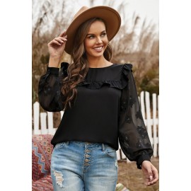 Contrast Sleeve Ruffle Blouse