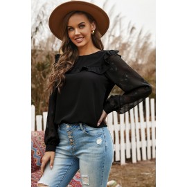 Contrast Sleeve Ruffle Blouse