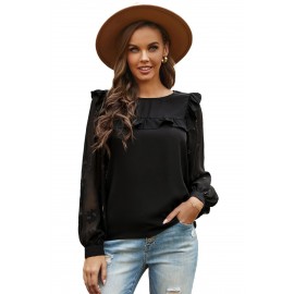 Contrast Sleeve Ruffle Blouse