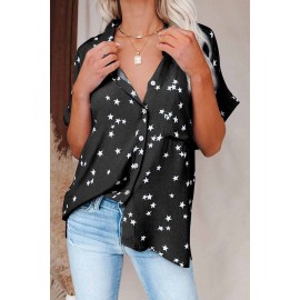 Black Stars Print Cuffed Sleeves Shirt