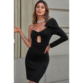 Black Cut-out Bow Knot One Shoulder Bodycon Dress