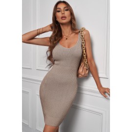 Knit V Neck Sleeveless Bodycon Tank Dress