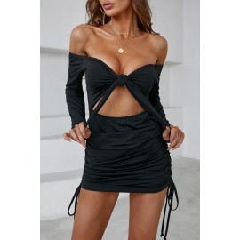 Side Shirring Tie Knot Off Shoulder Bodycon Dress