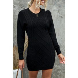 Black Geometric Texture Bodycon Sweater Dress