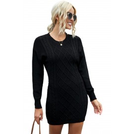 Black Geometric Texture Bodycon Sweater Dress